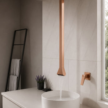 Pearl Square Rose Gold Ceiling Mount Wash Basin Mixer Tap with Wall Mount Diverter