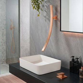 Sonic Rose Gold Wall-Mount Wash Basin Mixer Tap with Deck Mount Diverter