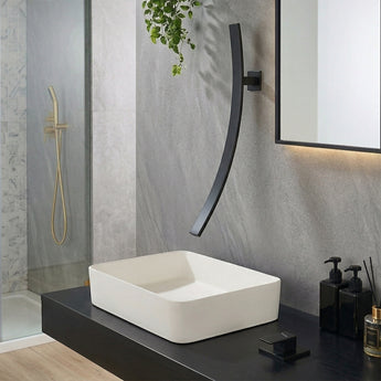 Sonic Black Wall-Mount Wash Basin Mixer Tap with Deck Mount Diverter