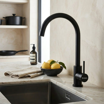 Rivera Black Kitchen Sink Mixer Tap with Round Swivel Spout