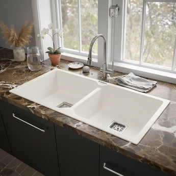Quartz Cera Dotted (37 x 18 x 10 Inches) Double Bowl Kitchen Sink