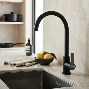 Rivera Black Kitchen Sink Mixer Tap with Round Swivel Spout