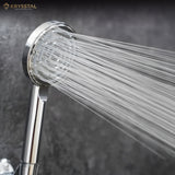 Halos ABS hand shower with flowing water & 304 stainless steel flexible tube (1 m) on a grey background.