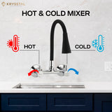 Wall-mounted sink faucet in chrome with a bendable silicone spout offering dual flow options with "Hot & Cold Mixer Settings".