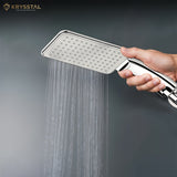 Breeze ABS Hand-holding Shower with flowing water & 304-SS Flexible Shower Tube (1 m) on a grey background.