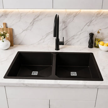 Quartz Black (45 x 20 x 10 Inches) Double Bowl Kitchen Sink