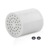 White cylindrical filter with perforations and two black rubber washers on a white background