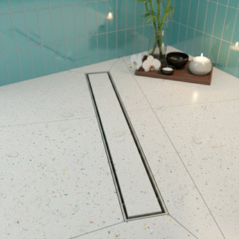 Tile-Insert 304-SS (24"x 4") Shower Drain Channel with Advanced Cockroach Trap - Center Hole