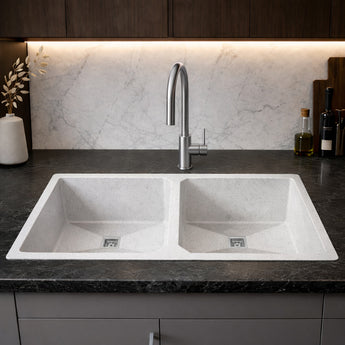 Quartz Cera Dotted (45 x 20 x 10 Inches) Double Bowl Kitchen Sink