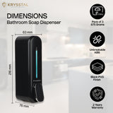 Bathroom soap dispenser with dimensions and features on a white transparent background