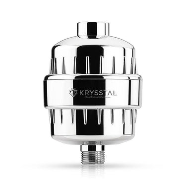 A hard water filter for shower & tap devices with the brand name 'KRYSSTAL' visible on it.