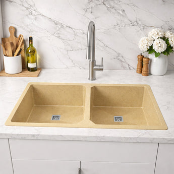 Quartz Ivory Sand (45 x 20 x 10 Inches) Double Bowl Kitchen Sink