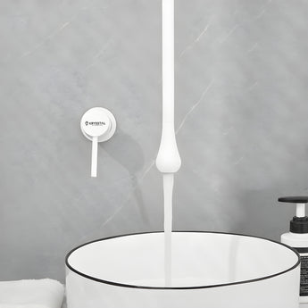 Pearl White Ceiling Mount Wash Basin Mixer Tap with Wall Mount Diverter