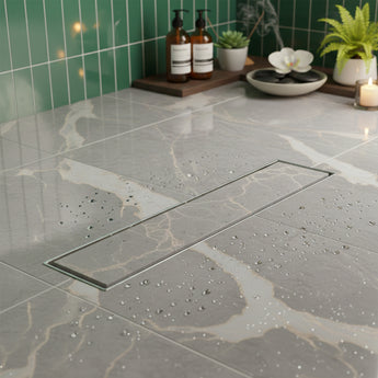 Tile-Insert 304-SS (18"x 4") Shower Drain Channel with Advanced Cockroach Trap - Center Hole