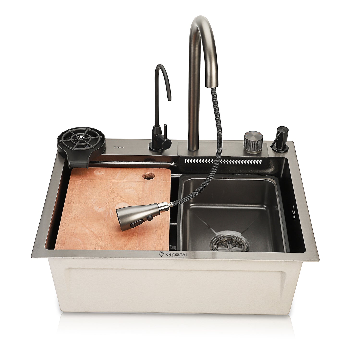 Smart Modular 304 SS Kitchen Sink (24" x 18 x 9") with Integrated Waterfall, RO Tap & Nano-Coating Technology