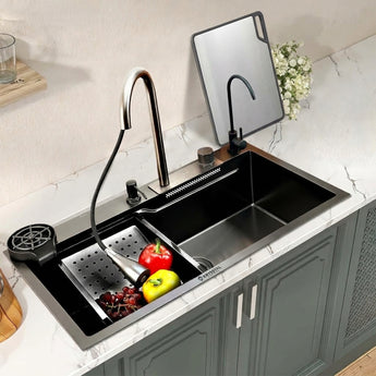 Smart Modular 304 SS Kitchen Sink (30" x 18 x 9") with Integrated Waterfall, RO Tap & Nano-Coating Technology