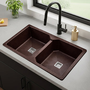 Quartz Brown (37 x 18 x 10 Inches) Double Bowl Kitchen Sink