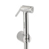 A silver brass health faucet with a 304-SS shower tube and wall hook.