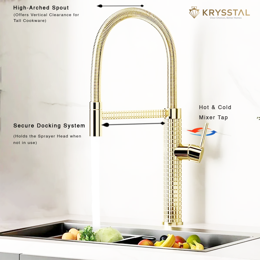 Regent Gold Flexible Pull-out Kitchen Sink Mixer Tap