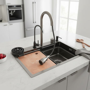 Smart Modular 304 SS Kitchen Sink (24" x 18 x 9") with Integrated Waterfall, RO Tap & Nano-Coating Technology