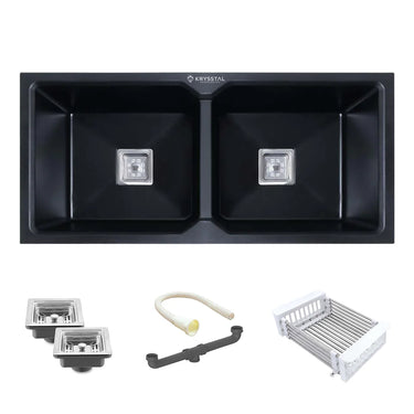 Quartz Black (45 x 20 x 10 Inches) Double Bowl Kitchen Sink