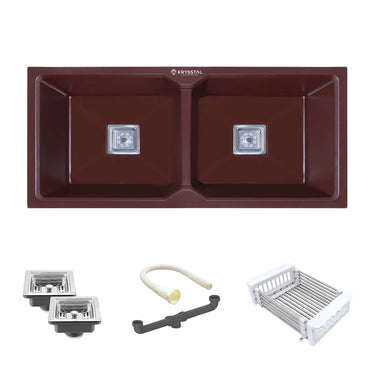 Quartz Brown (37 x 18 x 10 Inches) Double Bowl Kitchen Sink