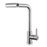 Silver multi flow pull out kitchen faucet on a white background