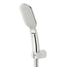 A Silver ABS hand shower with a flexible hose and a wall bracket on a white background.