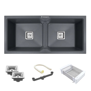 Quartz Grey (45 x 20 x 10 Inches) Double Bowl Kitchen Sink