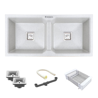 Quartz Cera Dotted (37 x 18 x 10 Inches) Double Bowl Kitchen Sink