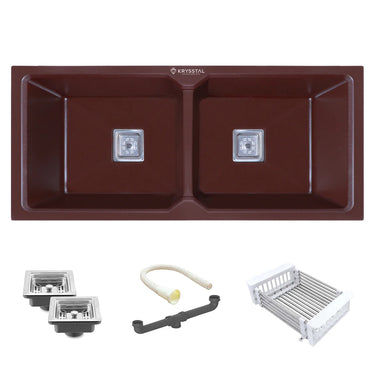 Quartz Brown (45 x 20 x 10 Inches) Double Bowl Kitchen Sink