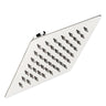 A silver overhead rain shower head with multiple nozzles.