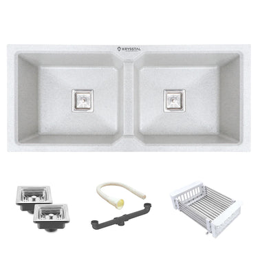 Quartz Cera Dotted (45 x 20 x 10 Inches) Double Bowl Kitchen Sink