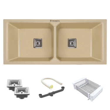 Quartz Ivory Sand (45 x 20 x 10 Inches) Double Bowl Kitchen Sink