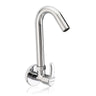 A silver wall-mounted kitchen sink tap with a chrome finish