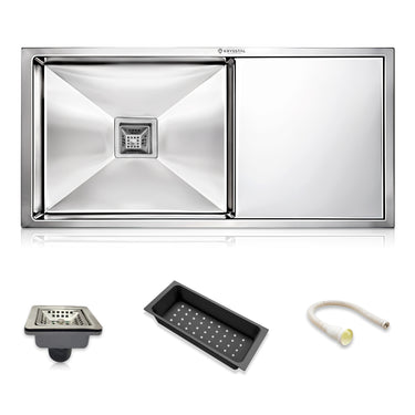 Handmade 304-SS Single Bowl with Drainboard (37 x 18 x 10 Inches) Kitchen Sink - by KRYSSTAL