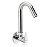 A silver wall-mounted kitchen sink tap with a chrome finish