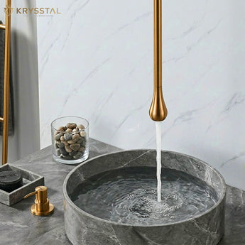 Pearl Gold Ceiling Mount Wash Basin Mixer Tap with Deck Mount Diverter