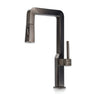 Modern kitchen faucet with a metallic finish on a white background