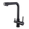 A black kitchen sink mixer faucet with a flexible hose and a RO (reverse osmosis) tap.