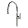 Stainless steel pull out kitchen faucet on a white background