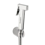 A silver health faucet with a wall hook and a 304-SS shower tube.