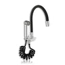 A black finish fexible dual flow kitchen sink tap with hand shower on a white background