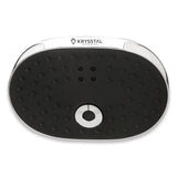Black Overhead Rain Shower with Shower Arm (6") & Flange on a white background, featuring the Krysstal brand.
