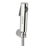 A chrome health faucet with a 304-SS shower tube and wall hook.
