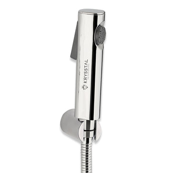 A chrome health faucet with a 304-SS shower tube and wall hook.
