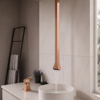 Pearl Square Rose Gold Ceiling Mount Wash Basin Mixer Tap with Deck Mount Diverter