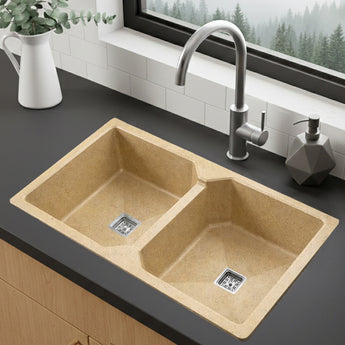 Quartz Ivory Sand (37 x 18 x 10 Inches) Double Bowl Kitchen Sink