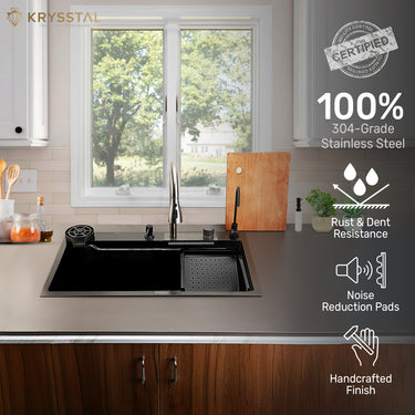 Smart Modular 304 SS Kitchen Sink (24" x 18 x 9") with Integrated Waterfall, RO Tap & Nano-Coating Technology