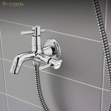 Plexa Two Way Bib Tap (Double Handle) with Wall Flange